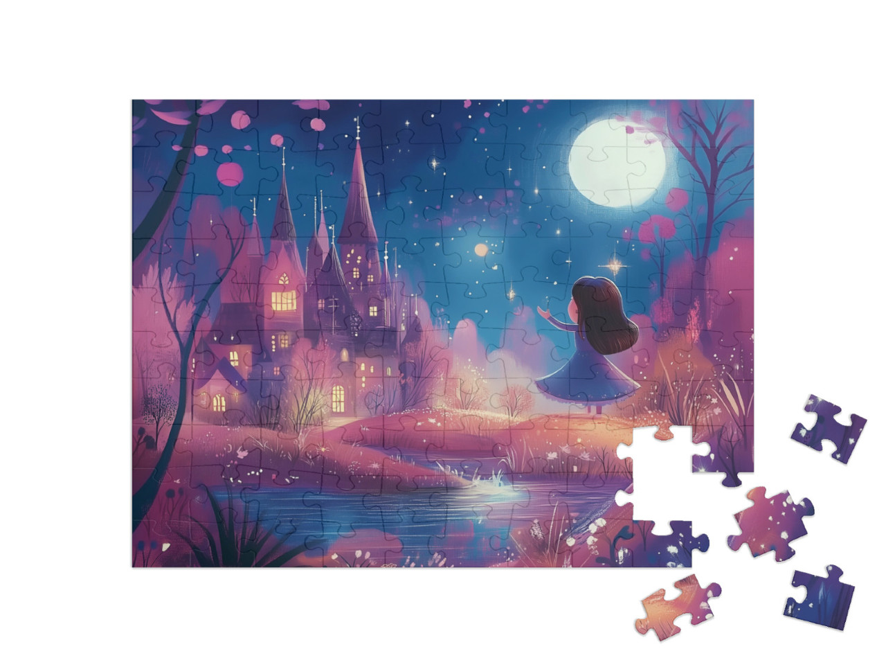 Puzzle 100 Teile „Kleine Prinzessin in ihrer schimmernden Zauberwelt“