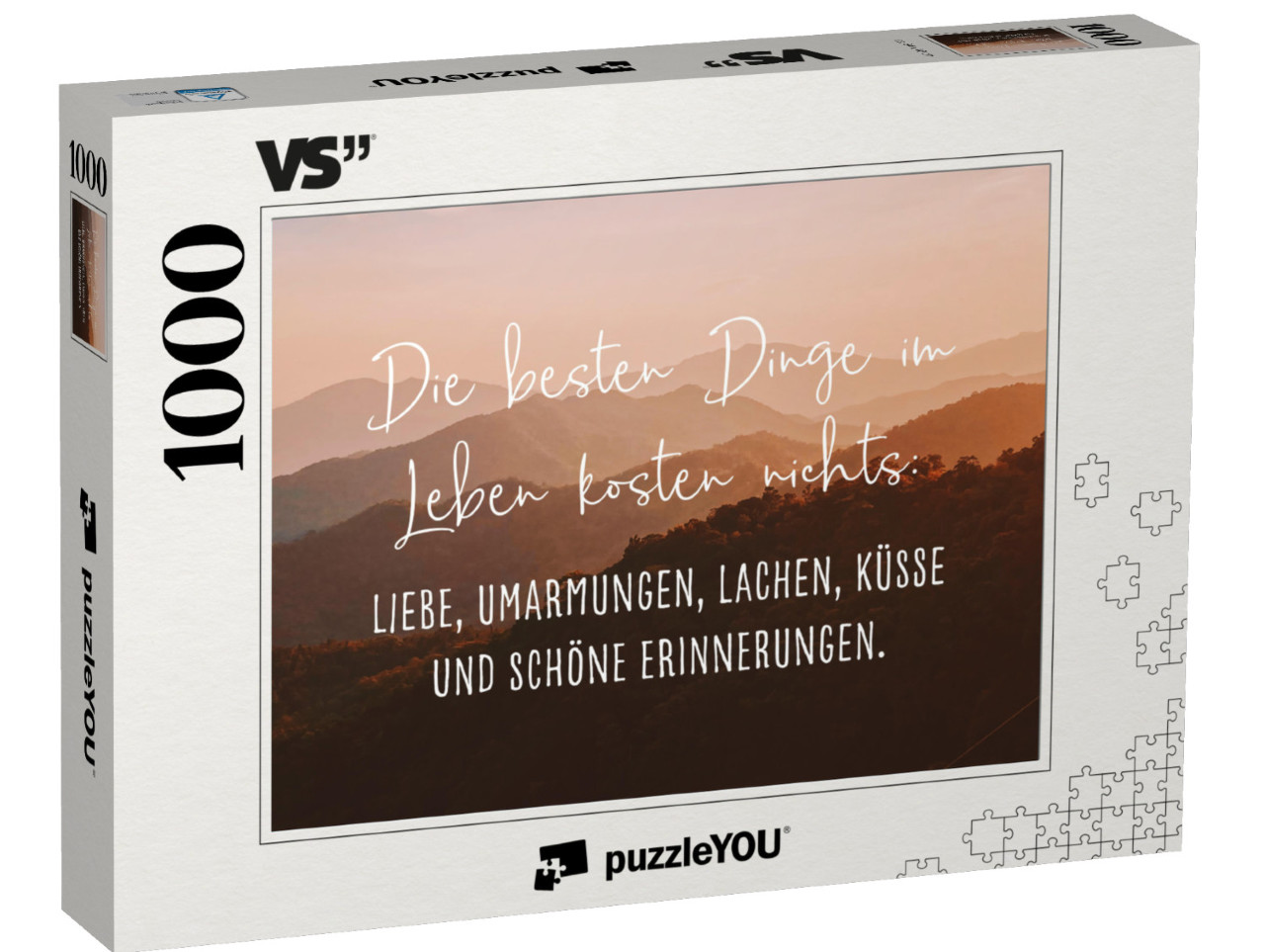 Puzzle 1000 Teile „Die besten Dinge im Leben kosten nichts: Liebe, Umarmungen, Lachen, Küsse und schöne Erinnerungen.“