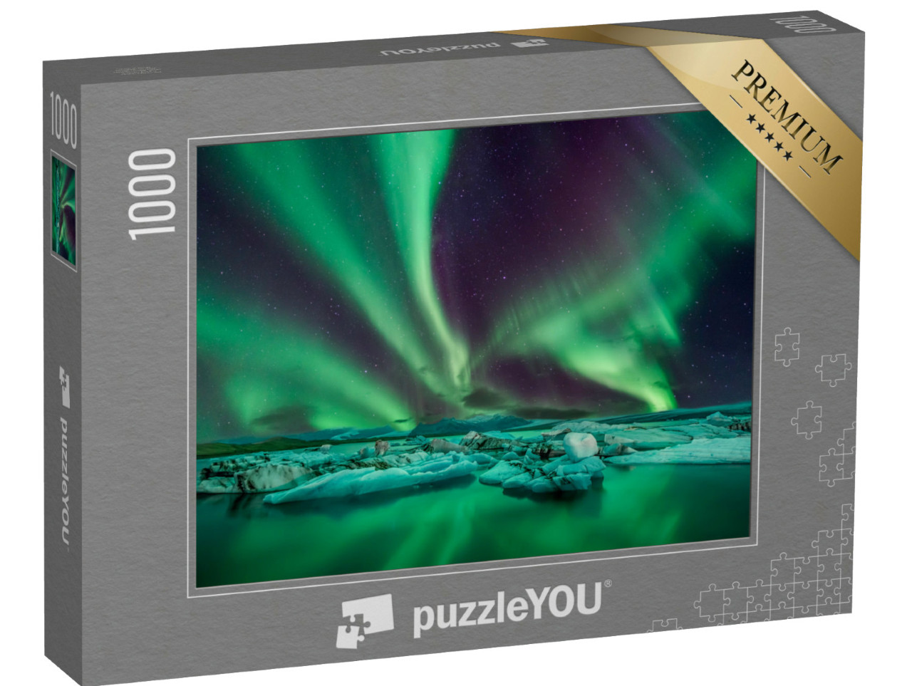 Puzzle 1000 Teile „Eine wunderbare Nacht mit Kp 5 Nordlichtern über der Gletscherlagune in Island“