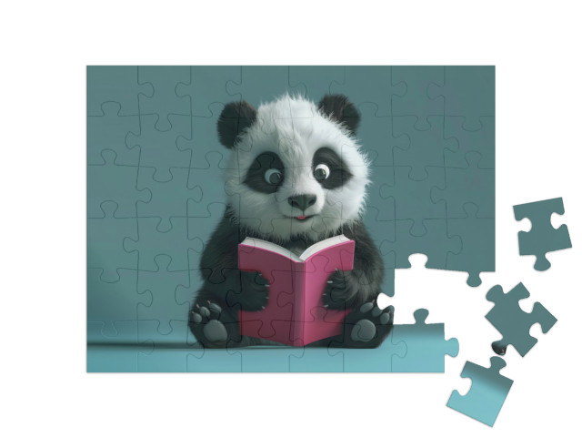 Puzzle 48 Teile „Panda Paddy beim lesen“