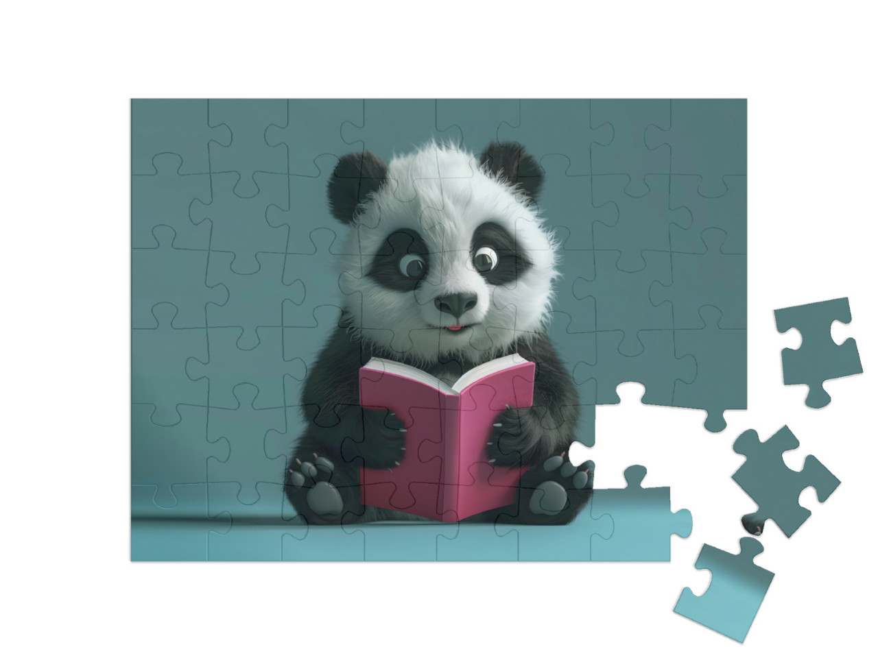 Puzzle 48 Teile „Panda Paddy beim lesen“