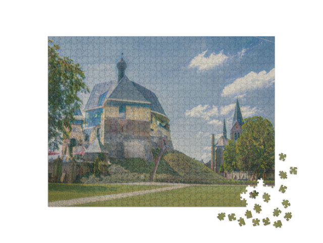 Puzzle 1000 Teile „im Kunst-Stil von Claude Monet - Schloss und Kirche in Keverburg an der Maas, Niederlande“