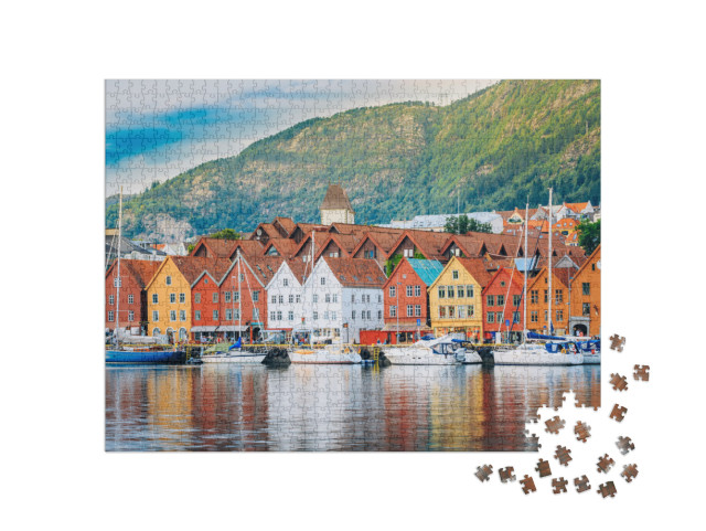 Puzzle 1000 Teile „Historisches Bryggen, Stadt Bergen, Norwegen, UNESCO-Welterbe“