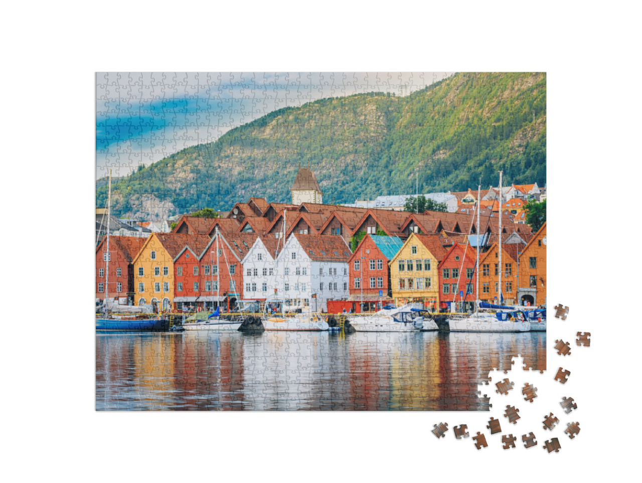 Puzzle 1000 Teile „Historisches Bryggen, Stadt Bergen, Norwegen, UNESCO-Welterbe“