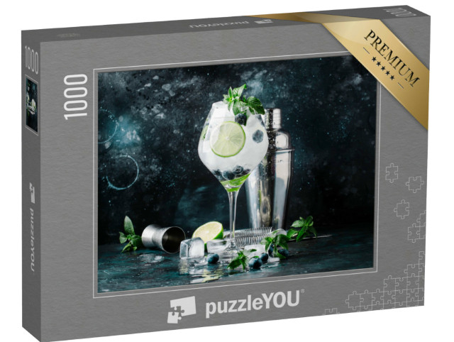 Puzzle 1000 Teile „Sommer: Cocktail mit Heidelbeeren, Mojito mit Rum, Minze, Limette und Eis“