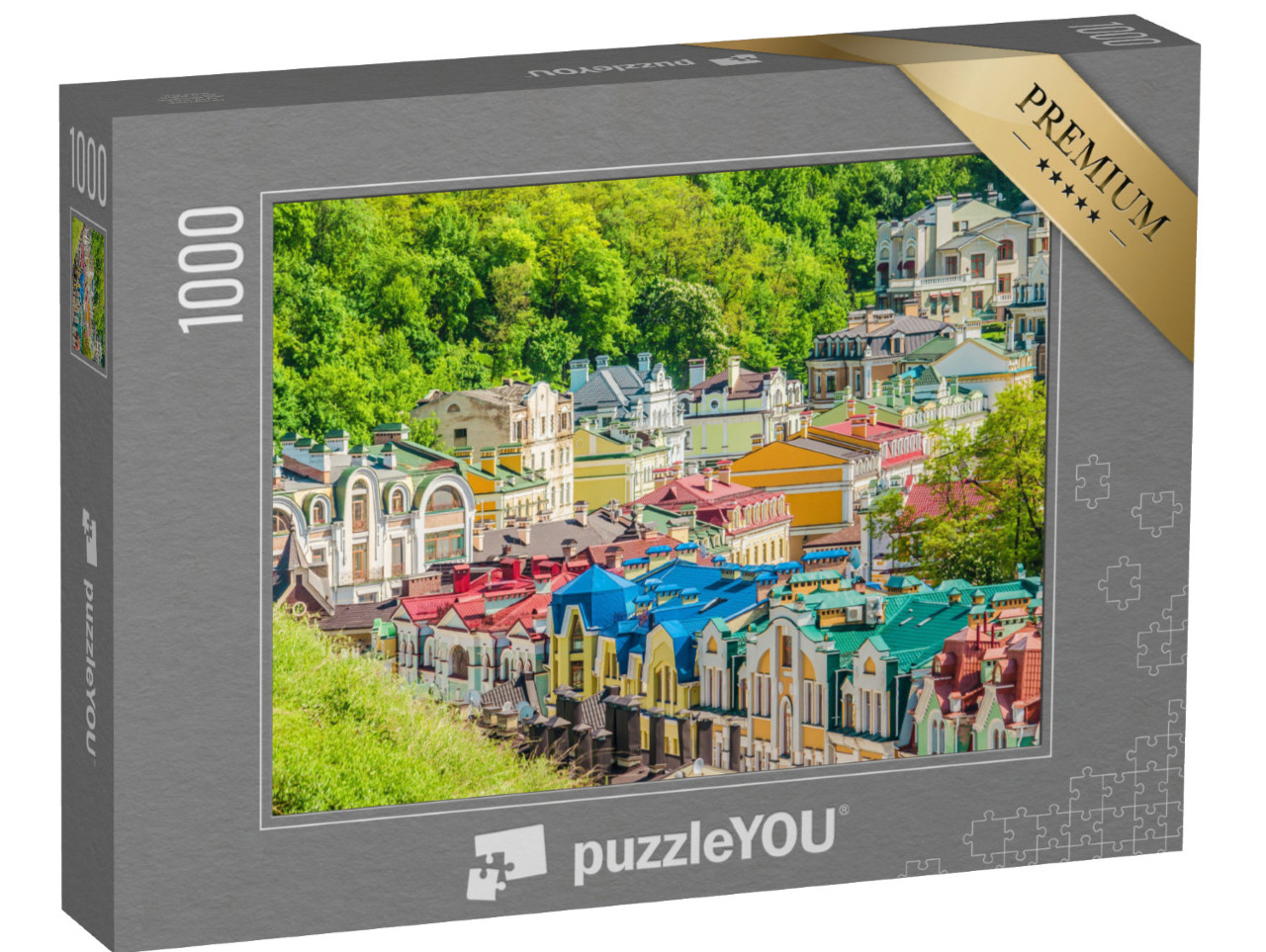 Puzzle 1000 Teile „Kiew. Ukraine. Farbige Kiewer Häuser.“