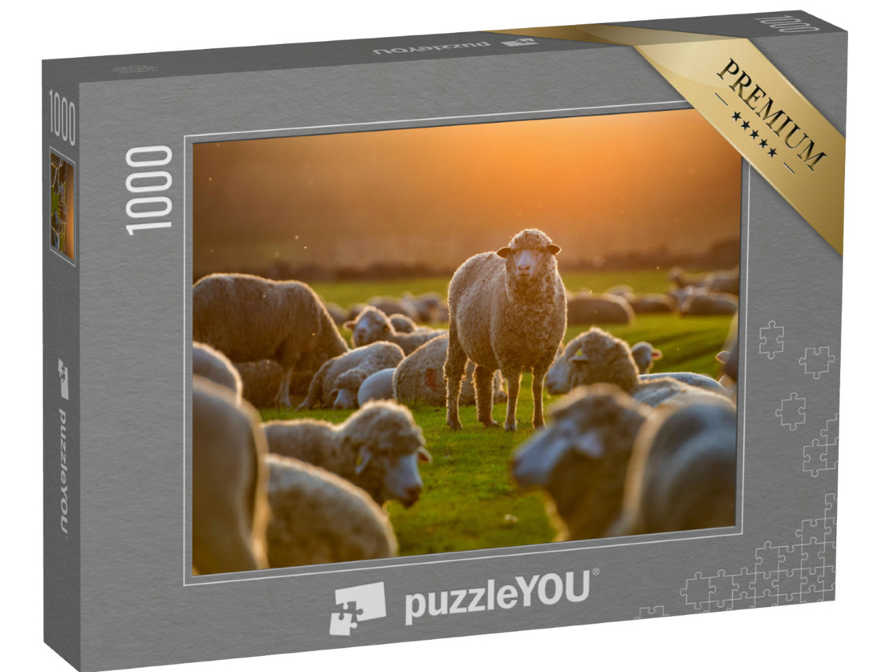 Puzzle 1000 Teile „Schafherde bei Sonnenuntergang“