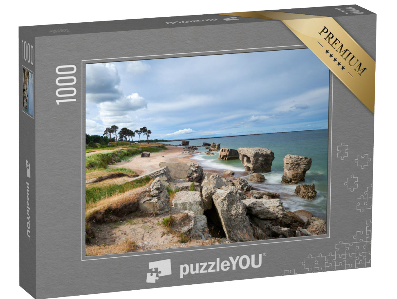 Puzzle 1000 Teile „Ruinen von Bunkern am Strand der Ostsee, Karosta in Liepaja, Lettland“