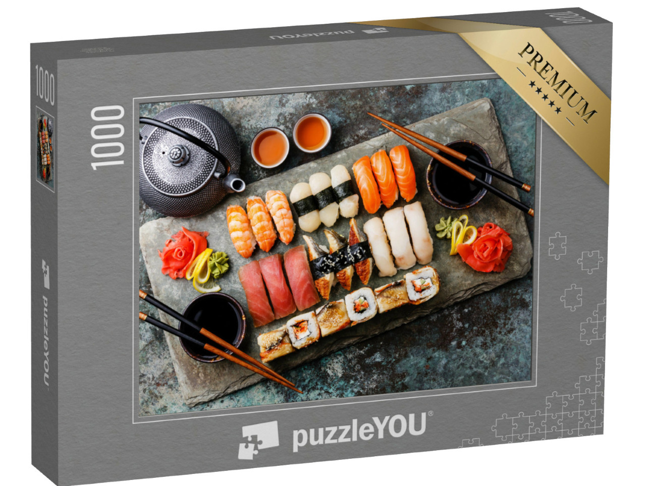 Puzzle 1000 Teile „Sushi-Set Nigiri und Sushi-Rollen mit Tee“