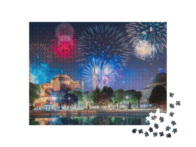 Puzzle 1000 Teile „Feuerwerk über der Hagia Sophia in Istanbul, Türkei“