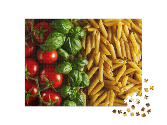 Puzzle 1000 Teile „Tricolore: Pasta, Tomaten und Basilikum“
