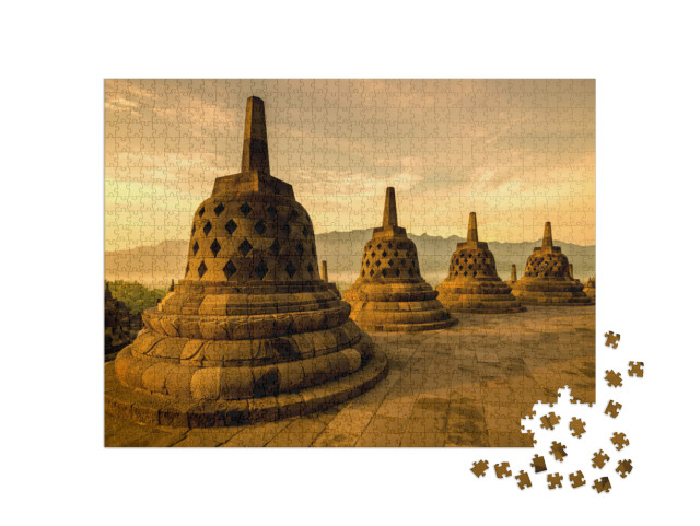Puzzle 1000 Teile „Borobudur-Tempelanlagen, Zentraljava“