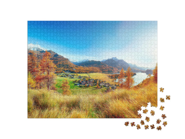 Puzzle 1000 Teile „Herbstpanorama über Sils im Engadin“
