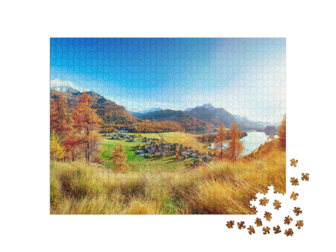 Puzzle 1000 Teile „Herbstpanorama über Sils im Engadin“