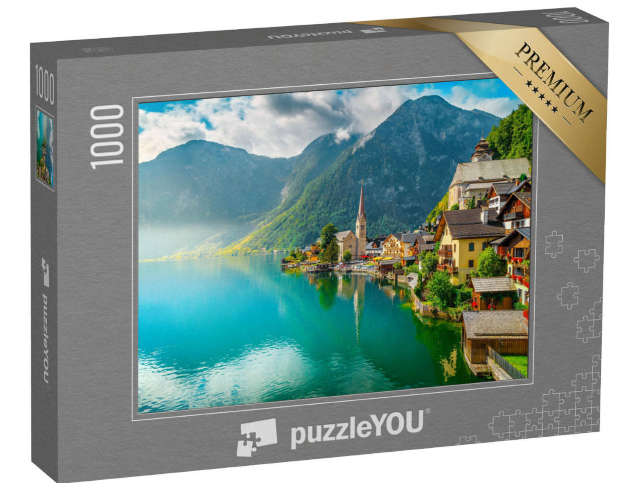 Puzzle 1000 Teile „Pittoreskes Dorf Hallstadt und Hallstädter See, Salzkammergut, Österreich“