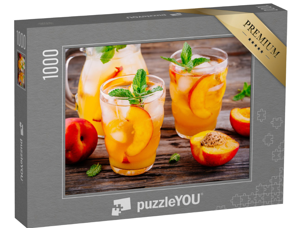 Puzzle 1000 Teile „Sommerliche Pfirsich-Sangria mit Eiswürfeln und Minze“
