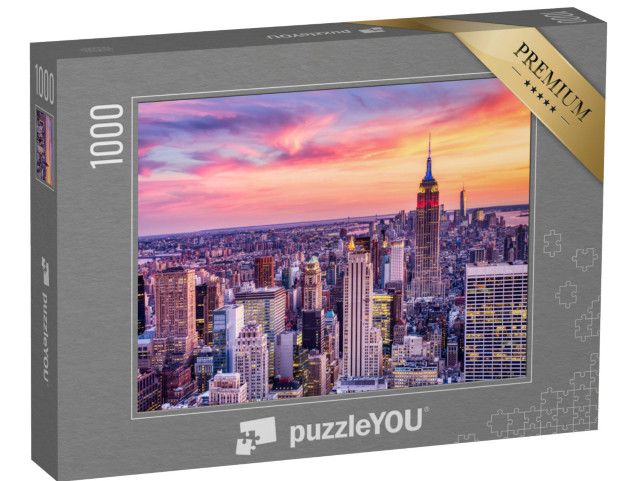 Puzzle 1000 Teile „New York City: Sonnenuntergang über Midtown aus der Luft betrachtet“