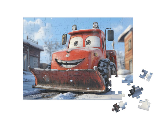 Puzzle 100 Teile „Das lustige Schneeräumfahrzeug im Einsatz“