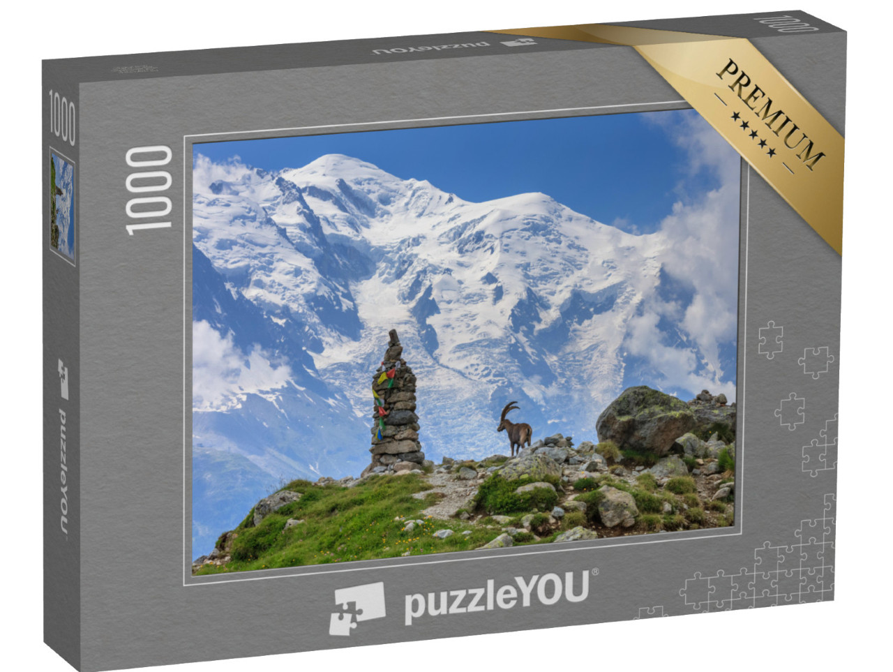 Puzzle 1000 Teile „Alpensteinbock vor dem Mont Blanc, Frankreich“