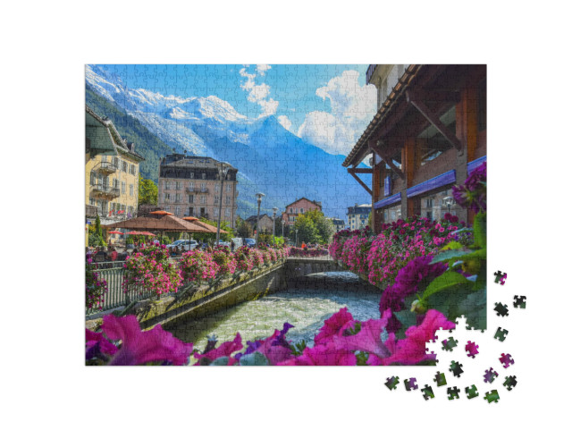 Puzzle 1000 Teile „Blick auf den Fluss Arve und das Mont-Blanc-Massiv, Chamonix“