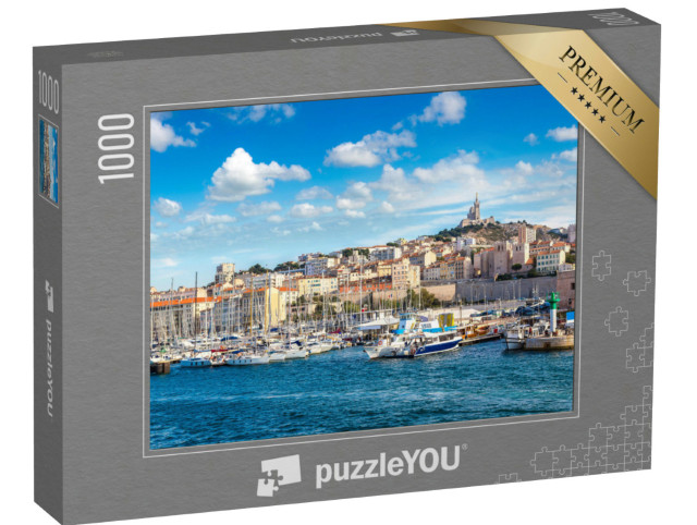 Puzzle 1000 Teile „Basilika Notre Dame de la Garde und Hafen, Marseille, Frankreich“