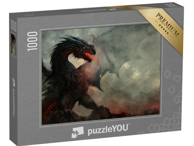 Puzzle 1000 Teile „Illustration: Drache mit schwarzen Flügeln“