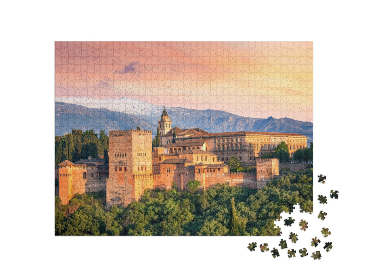 Puzzle 1000 Teile „Faszinierender Sonnenuntergang über der Alhambra, Granada, Spanien“