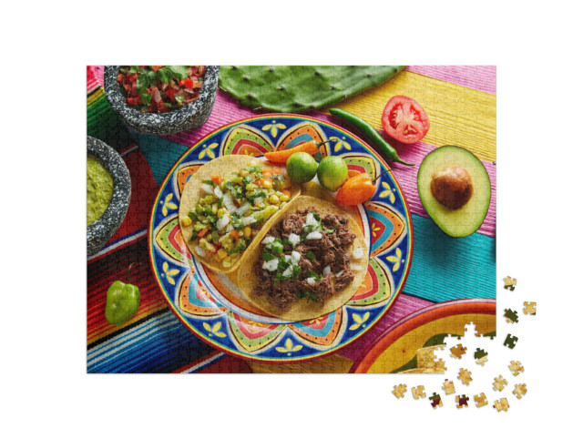 Puzzle 1000 Teile „Mexikanische platillo tacos mit Saucen“