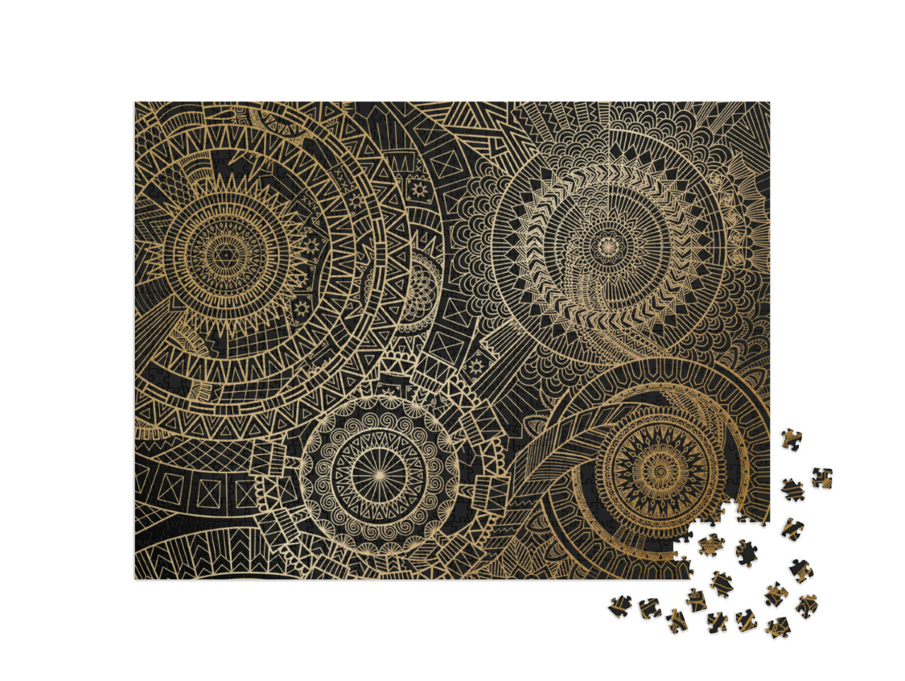 Puzzle 1000 Teile „Illustration: Mandala-Bewegung in goldenen Linien“