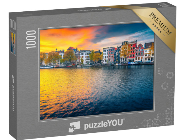Puzzle 1000 Teile „Kanal im Sonnenuntergang, Amsterdam, Niederlande“