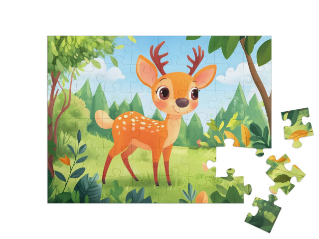 Puzzle 48 Teile „Auf der Wiese mit dem kleinen Rehkitz“