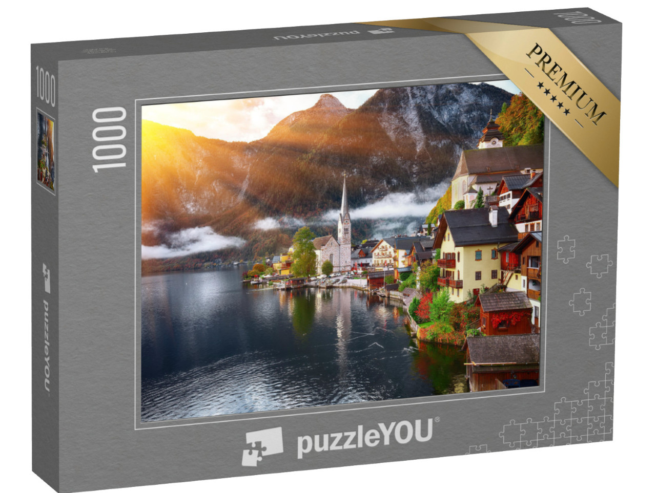 Puzzle 1000 Teile „Bergdorf Hallstatt mit Hallstätter See, Alpen, Österreich“