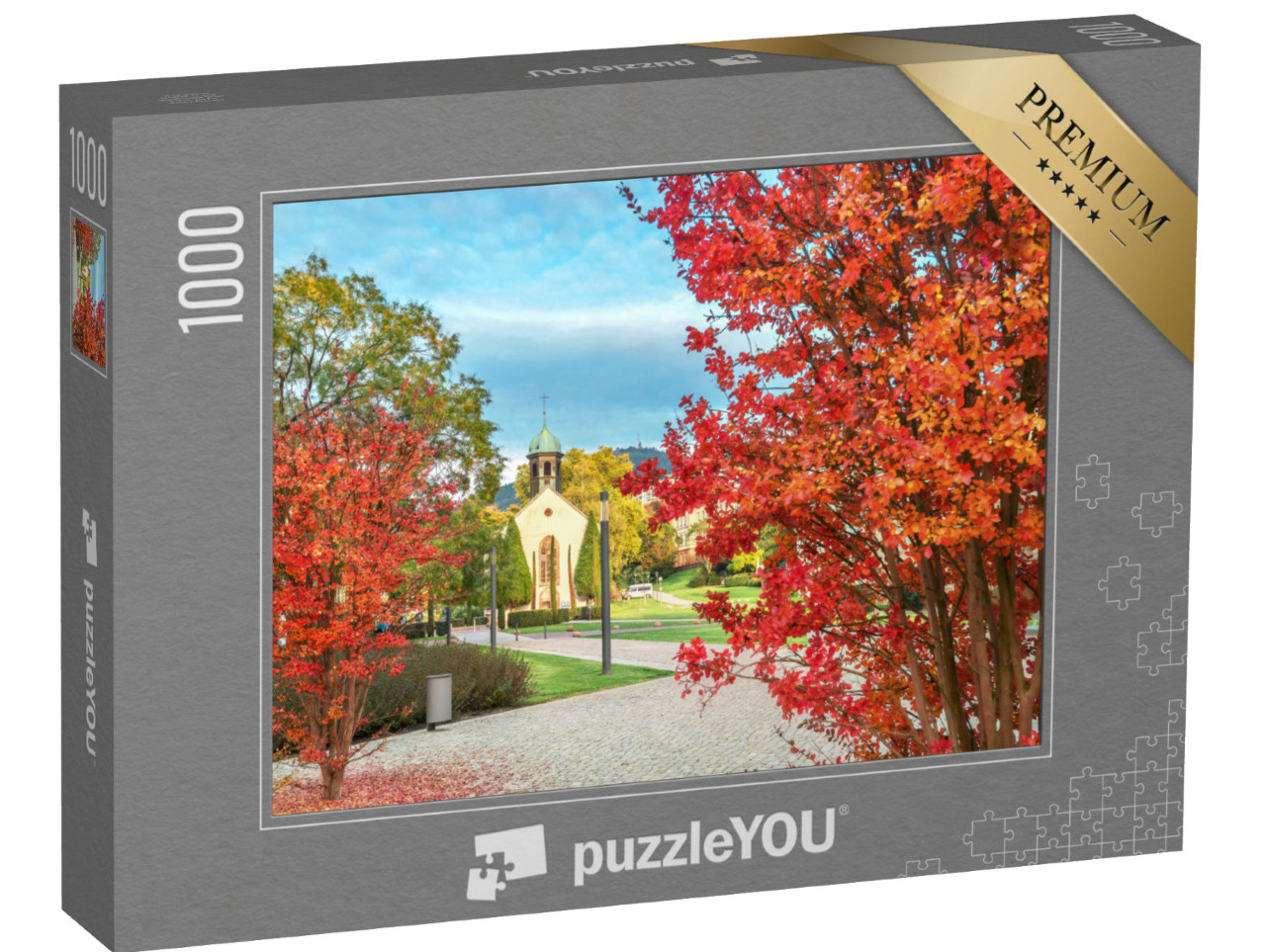 Puzzle 1000 Teile „Landschaft mit roten Bäumen und Spitalkirche, Baden-Baden, Deutschland“