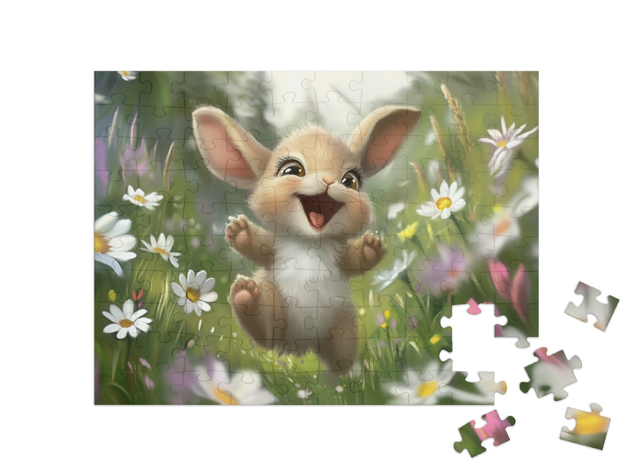 Puzzle 100 Teile „Hase Henry, der freche Wiesenhüpfer“