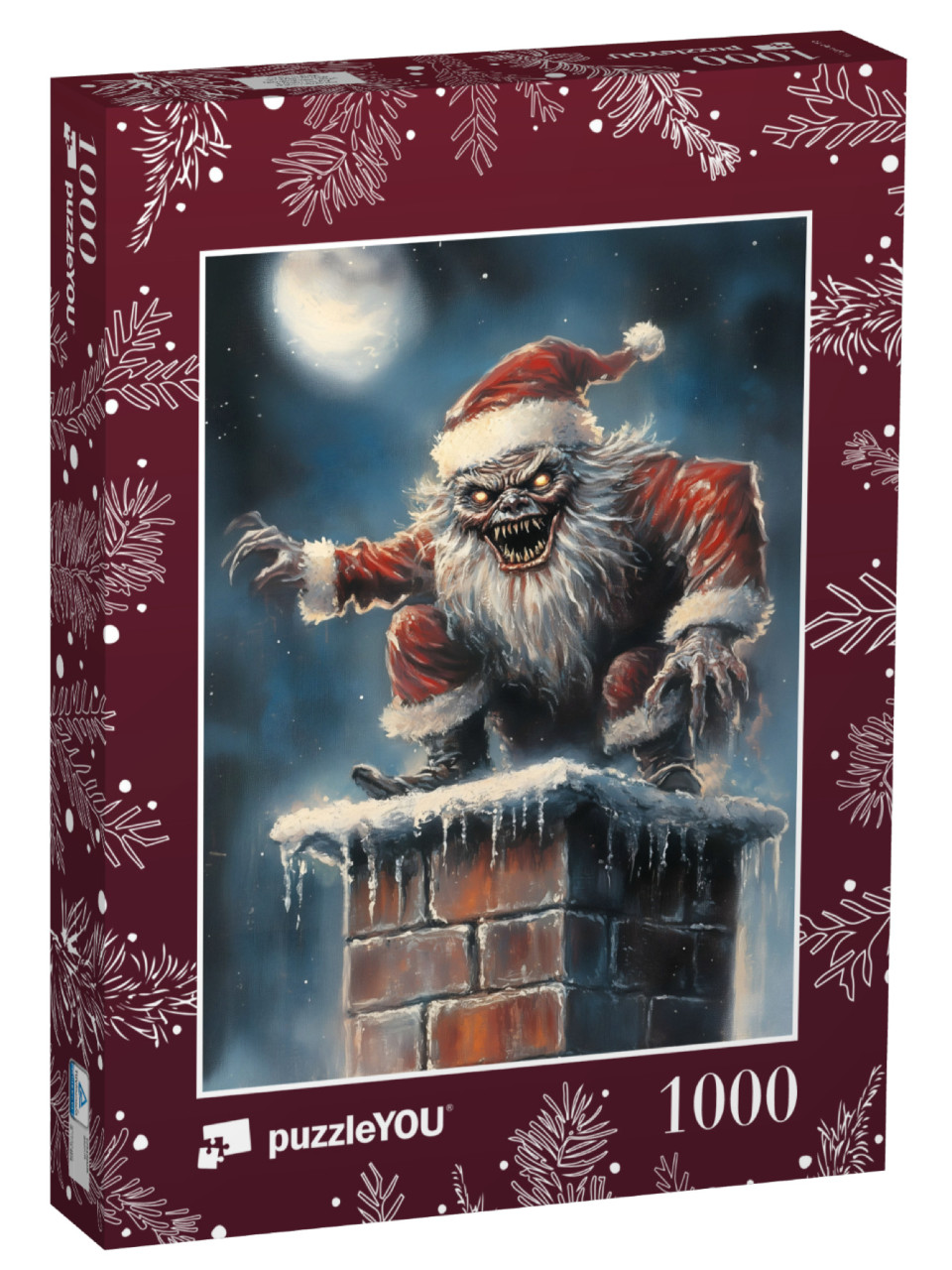 Puzzle 1000 Teile „Weihnachtsmann Monster am Kamin“