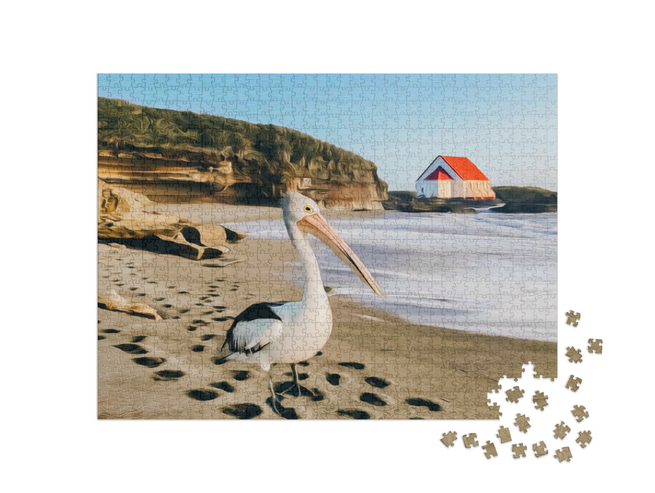 Puzzle 1000 Teile „Illustration: Pelikan am Strand“