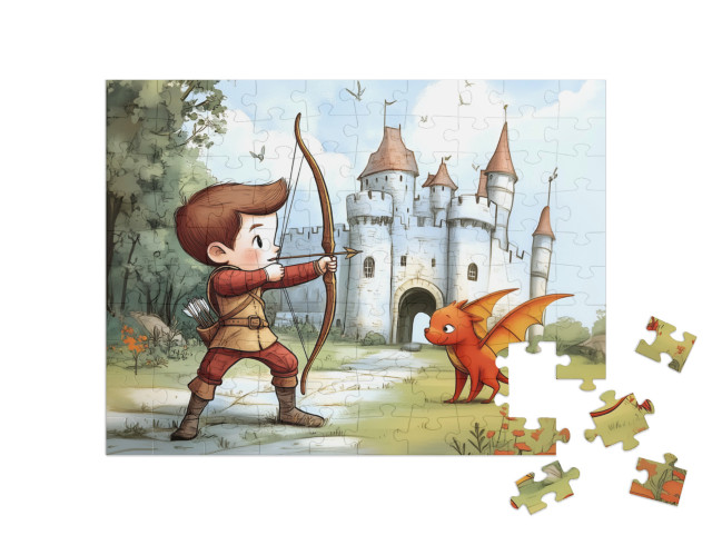 Puzzle 100 Teile „Bogenschießen vor der Drachenburg“
