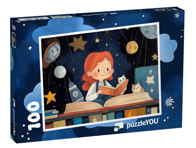 Puzzle 100 Teile „Tina erkundet Bücher im Weltall“