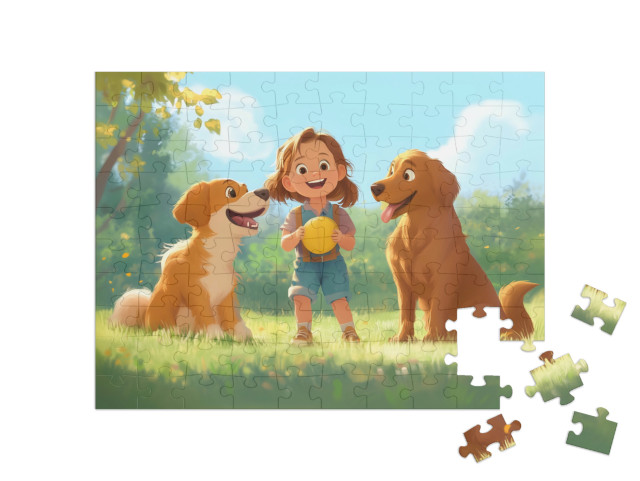Puzzle 100 Teile „Auf Balljagd im Grünen“