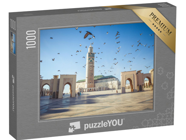 Puzzle 1000 Teile „Tauben über der Moschee Hassan II in Casablanca, Marokko“