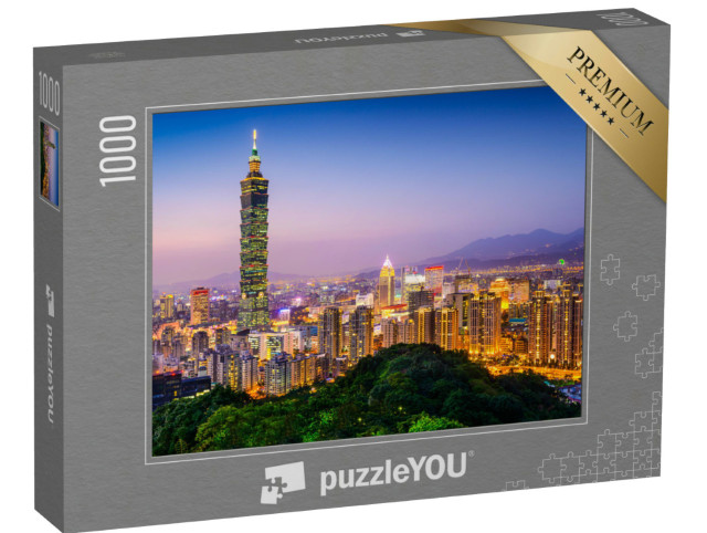 Puzzle 1000 Teile „Taipeh, Taiwan: Skyline der Stadt in der Dämmerung“