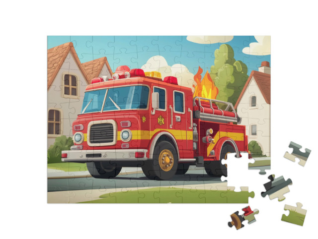 Puzzle 100 Teile „Das rote Feuerwehrauto“