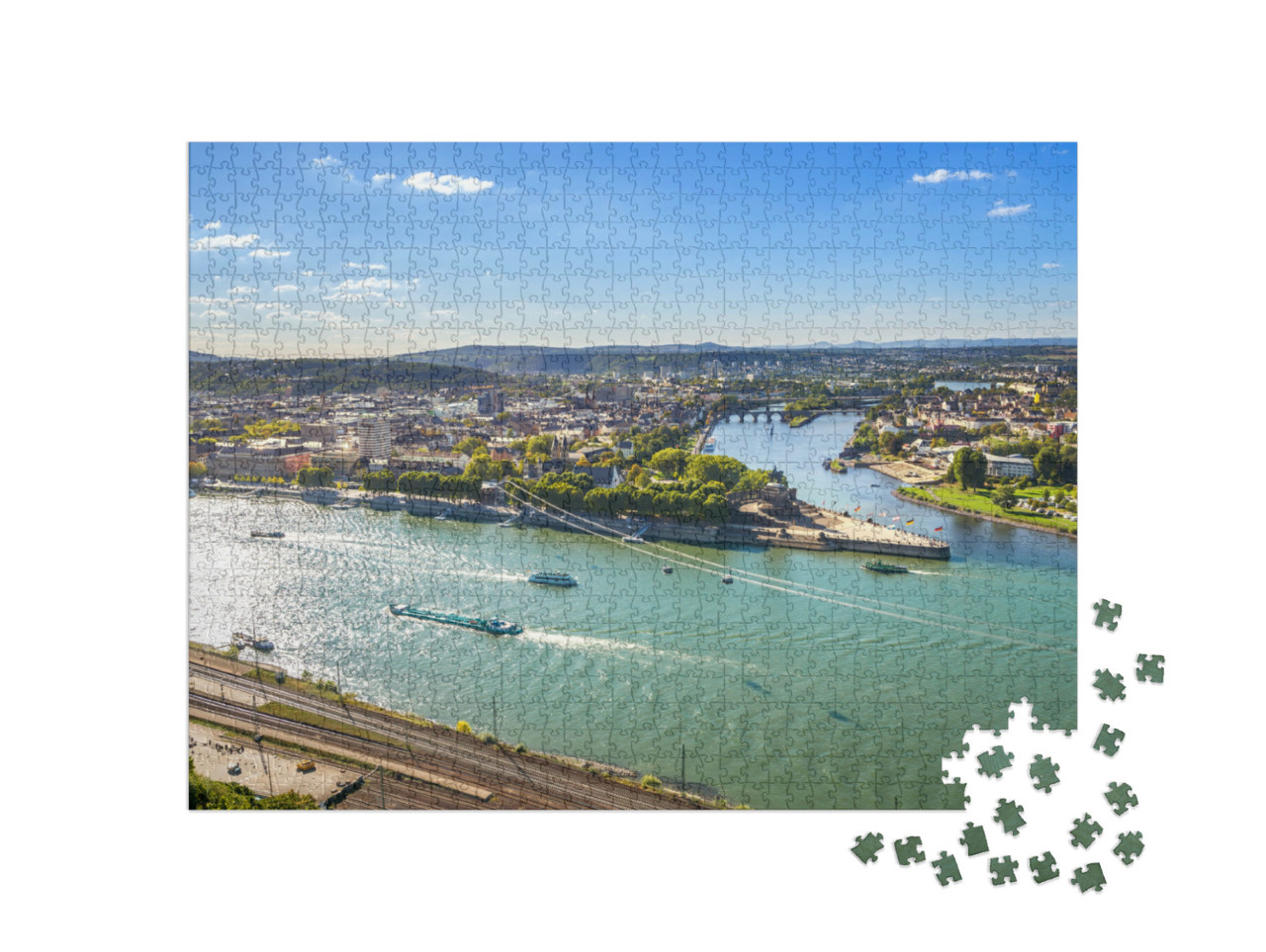 Puzzle 1000 Teile „Koblenz, Deutsches Eck: Rhein und Mosel“