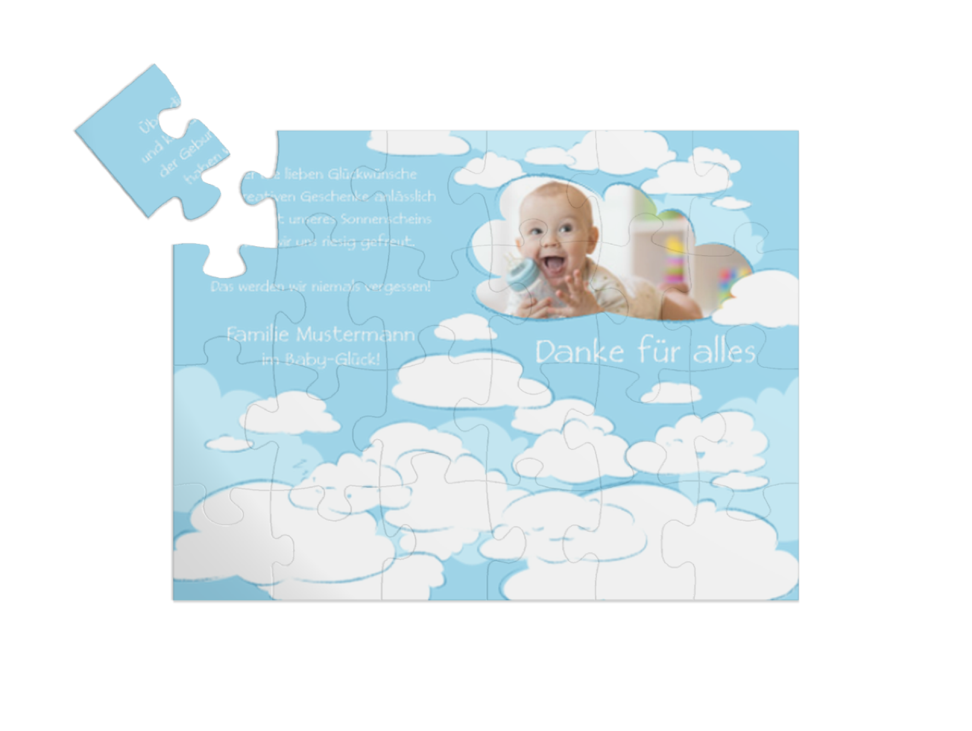"Happy Clouds" in Querformat hellblau