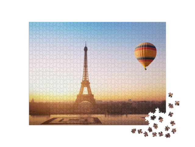 Puzzle 1000 Teile „Heißluftballon am Eiffelturm in Paris, Frankreich“
