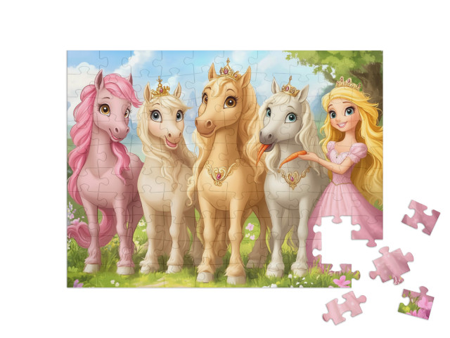 Puzzle 100 Teile „Prinzessin im Regenbogenland der Einhörner“