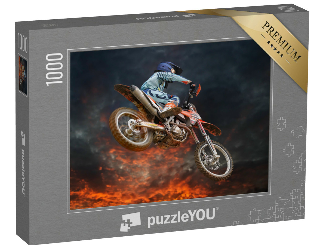 Puzzle 1000 Teile „Motocross-Stunt unter glühendem Abendhimmel“