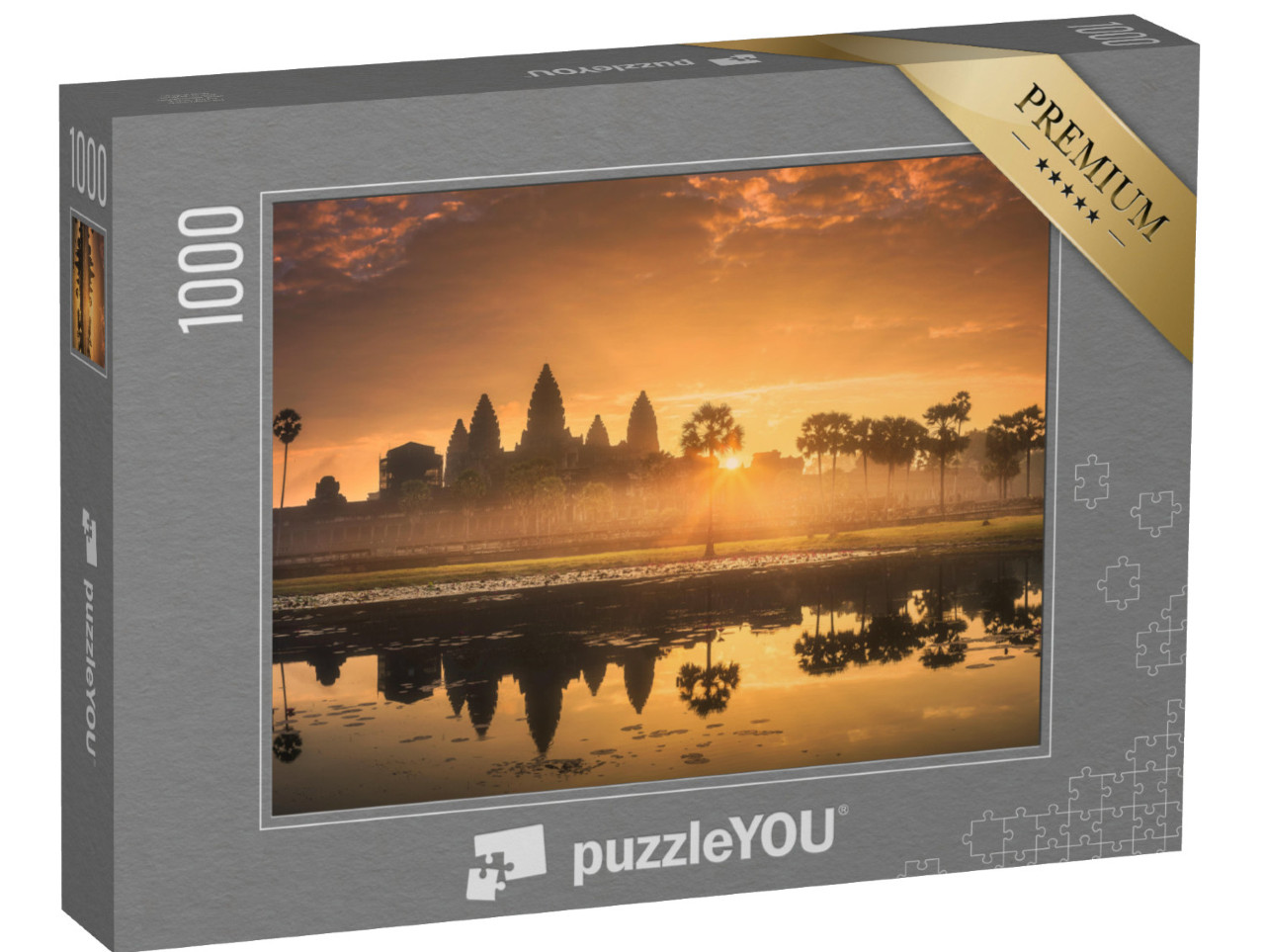 Puzzle 1000 Teile „Touristenattraktion Tempelkomplex Angkor Wat, See Siem Reap, Kambodscha“