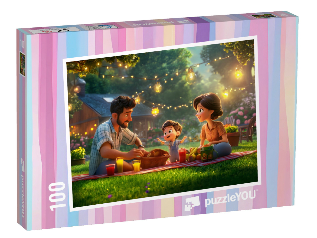 Puzzle 100 Teile „Familienpicknick im grünen Garten“