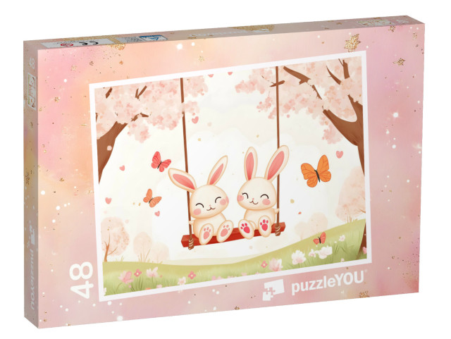 Puzzle 48 Teile „Die Hasis schaukeln in den Frühling“